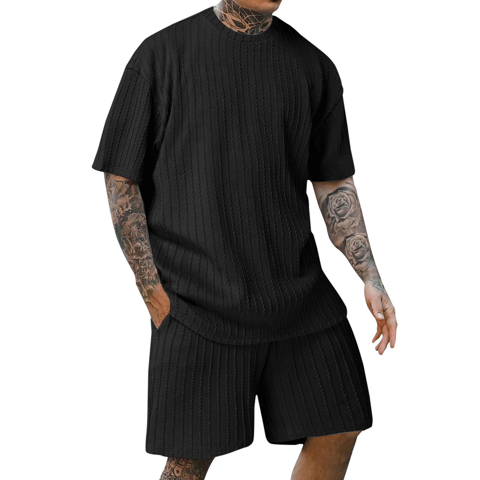 Completo sportivo uomo t-shirt e pantaloncini set due pezzi_voghion.com