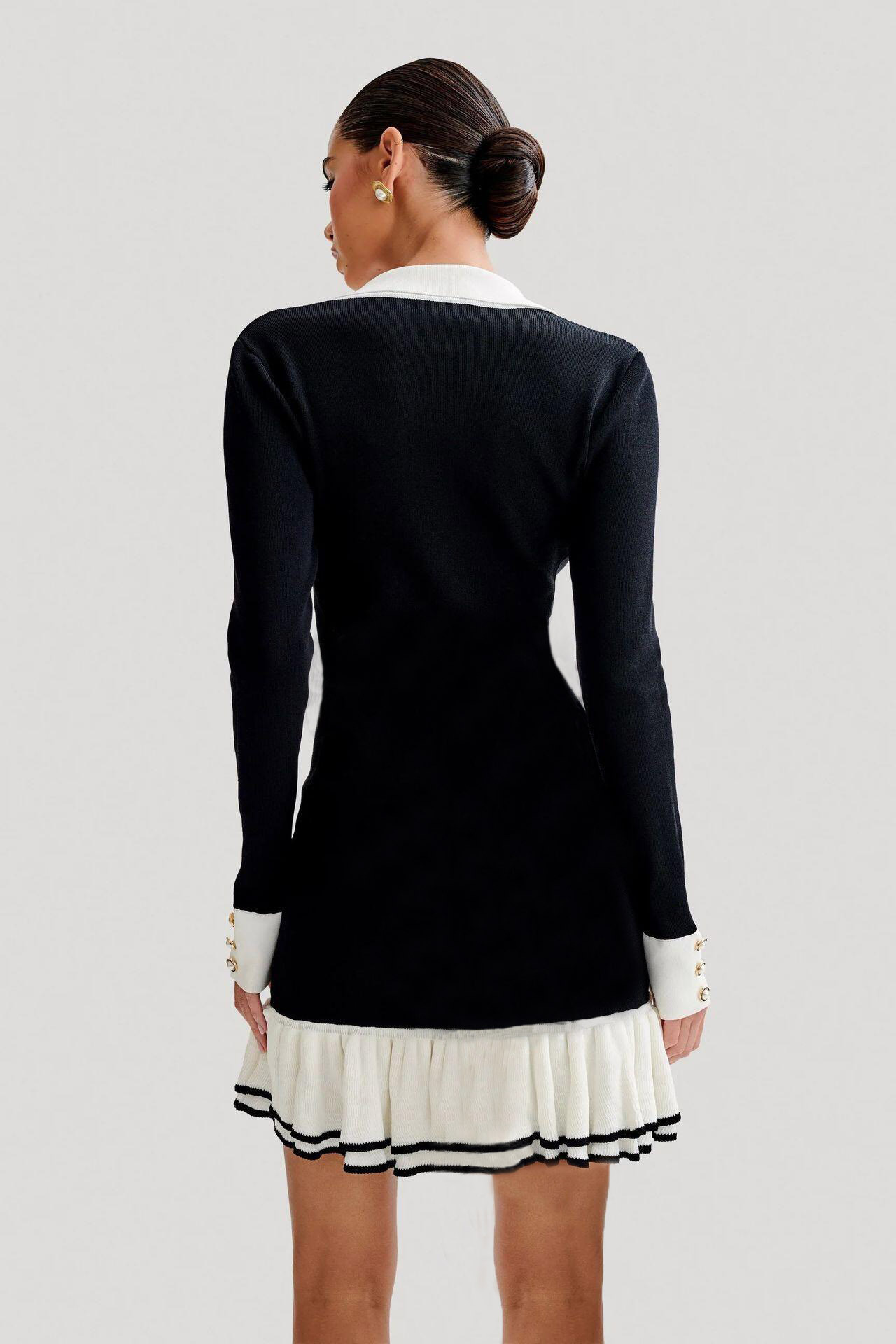 Women's Dress With Bow Tie Ruffle And Pearl Buttons Small Fit_voghion.com