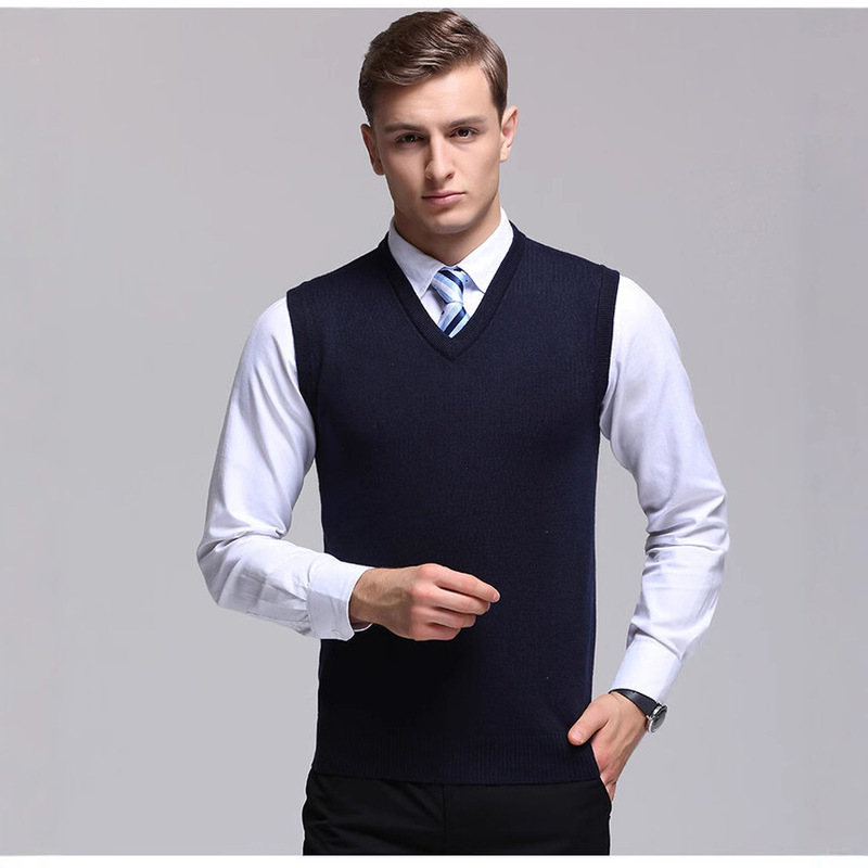2024 Autumn/Winter New Men's Wool Vest Fashion Casual Sweater V-Neck Knitted Vest for Men Dropshipping Inner Layer