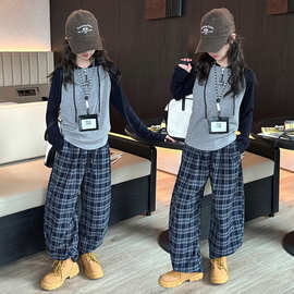 女童套装春秋2025新款洋气中大儿童时髦连帽潮酷穿搭秋季两件套潮