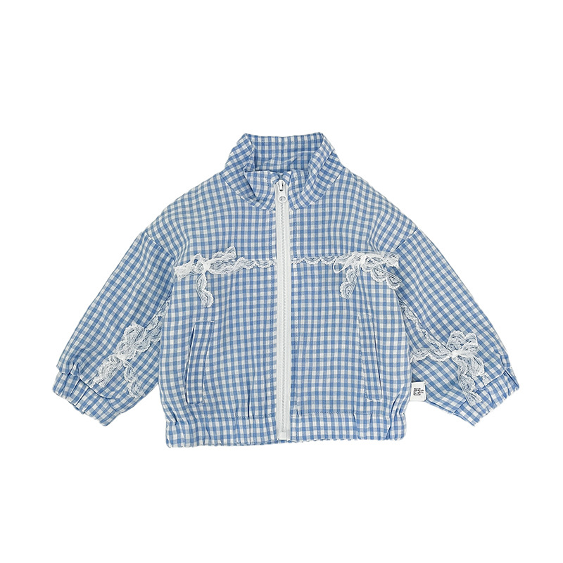 Corea del sur, ropa de primavera de niña fresca, abrigo, nueva ropa de bebé, chaqueta de cuello a cuadrícula, chaqueta de moda encantadora