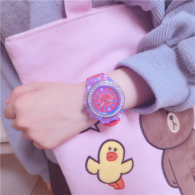 Luminous luminous personality rhinestone led Harajuku Korean fashion trend men and women students couple jelly quartz watch_voghion.com