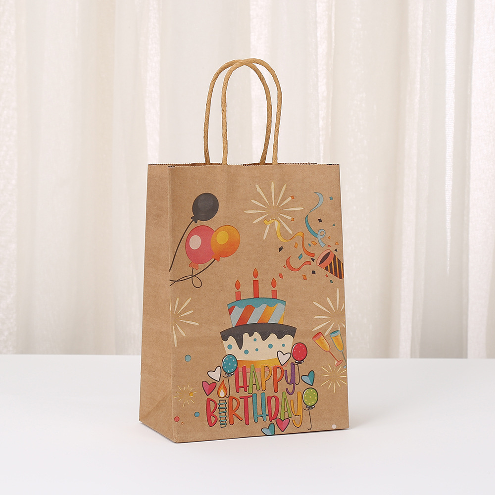 Bolsas de regalo temáticas de feliz cumpleaños para envíos internacionales, bolsas de papel kraft, bolsas impresas, regalos para fiestas de cumpleaños al por mayor