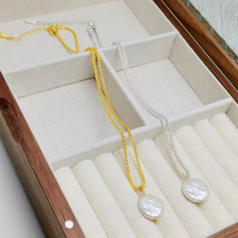 Vintage-Stil Einfarbig Süßwasserperle Sterling Silber Perle Halskette Mit Anhänger In Masse display picture 4