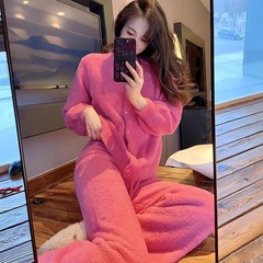 新作の香風派風フェイクミンク素材のルームウェア、ゆったりとした着心地で厚手、上品なカーディガンセット、外出着としても着用可能、軽やかな高級感