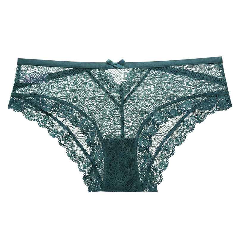 Bragas de encaje de algodón transpirable sexy de cintura baja transfronteriza europea y americana ropa interior de niña de encaje rojo claro sin costuras