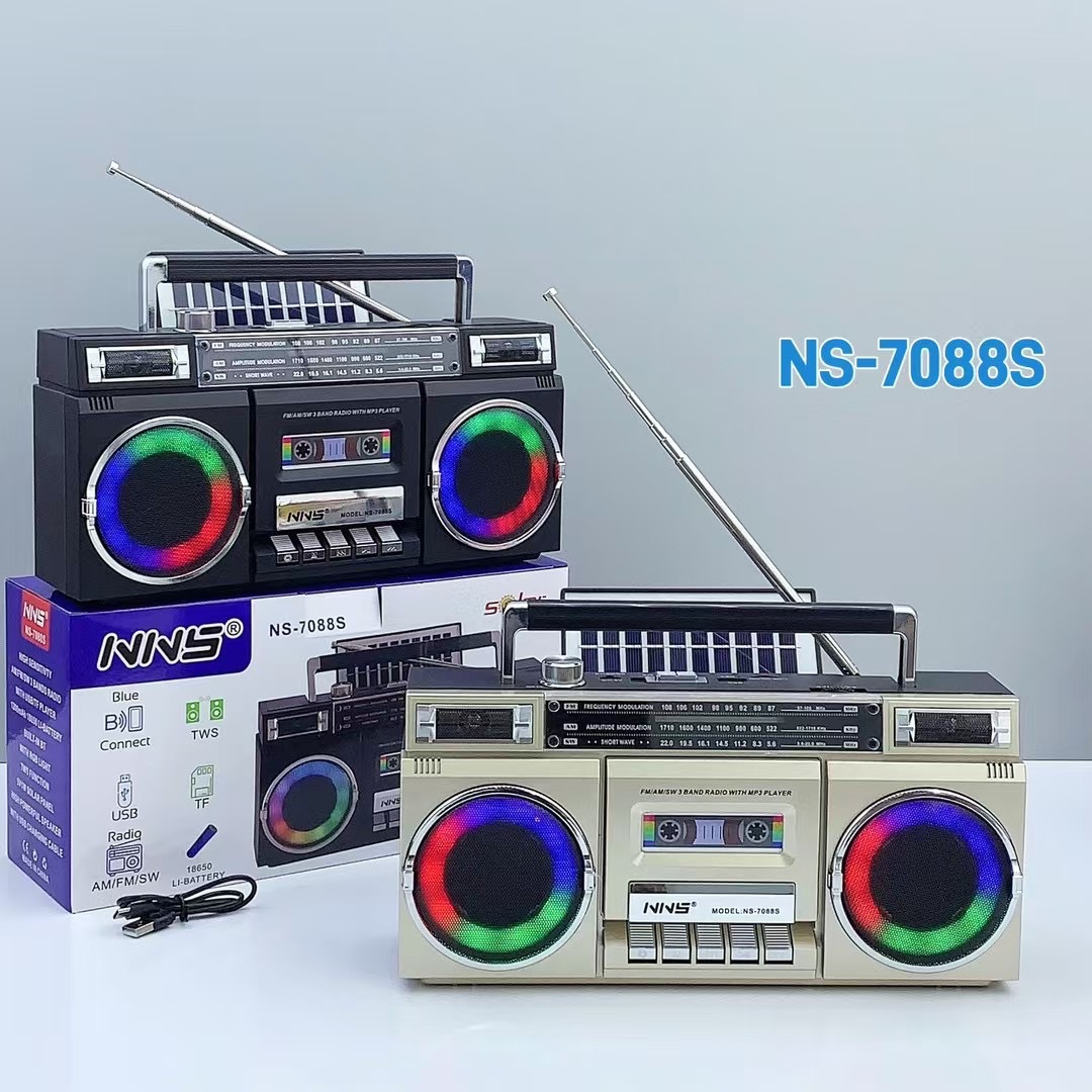 Ретро-радиоприемник NS-7088S с Bluetooth, питанием от солнечной энергии, FM-радио для пожилых людей, многофункциональный кассетный плеер с двумя динамиками.