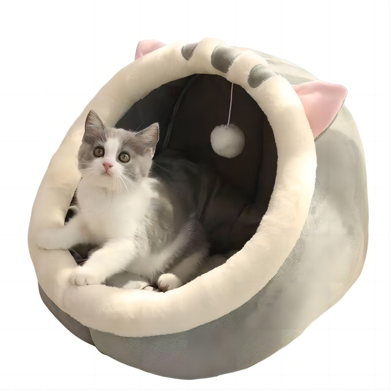 越境四季通用半閉式小包かわいい猫の巣ネット赤猫の巣犬の巣冬保温犬の巣ペットの巣|undefined