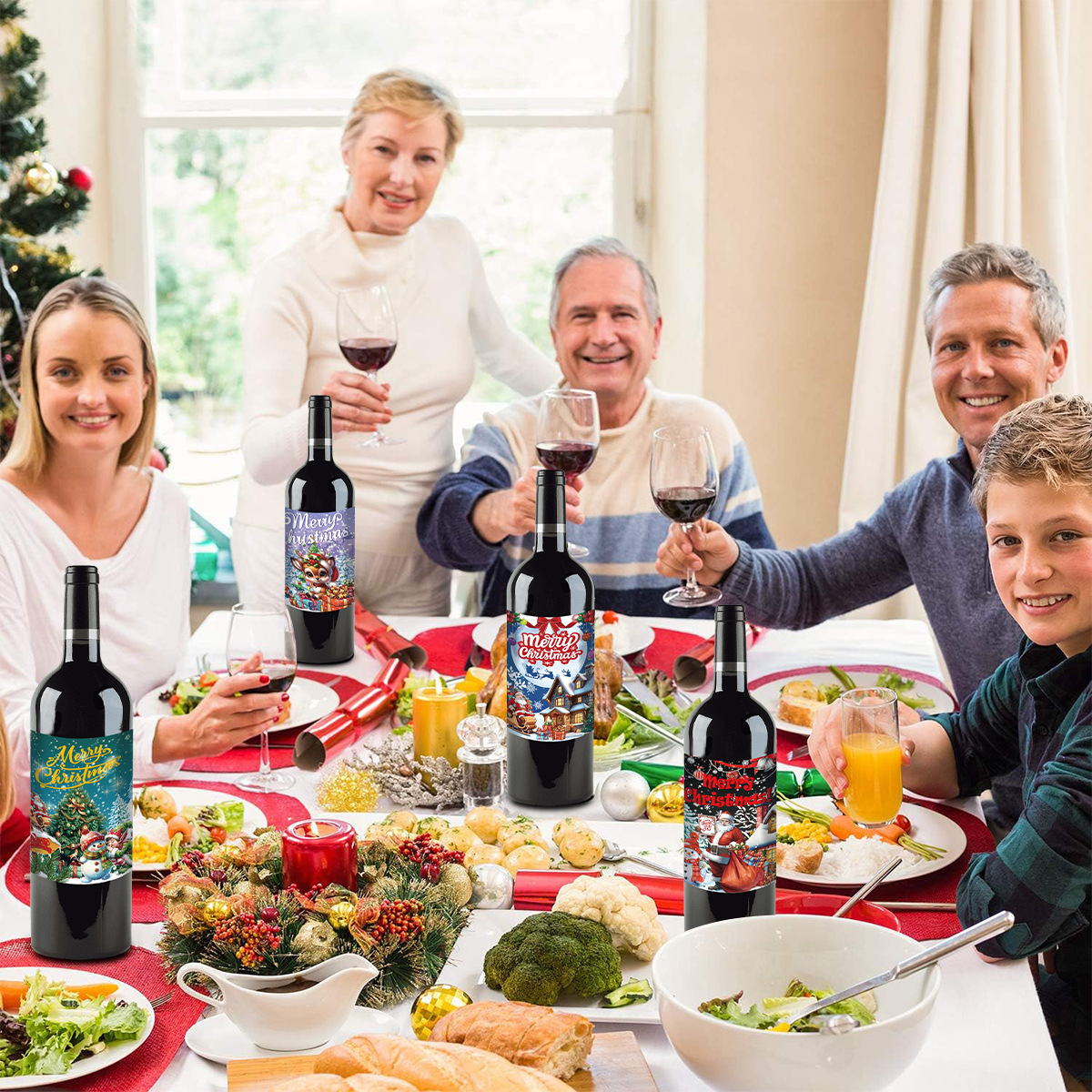 Nuevos productos transfronterizos de etiquetas de botellas de vino de fiesta de Navidad etiquetas adhesivas de decoración de botellas de vino de copa de Navidad image 4