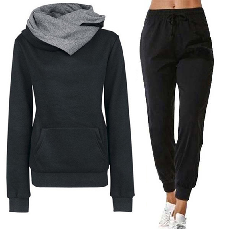 Damset med hoodie och byxor för höst och vinter sportkläder_voghion.com