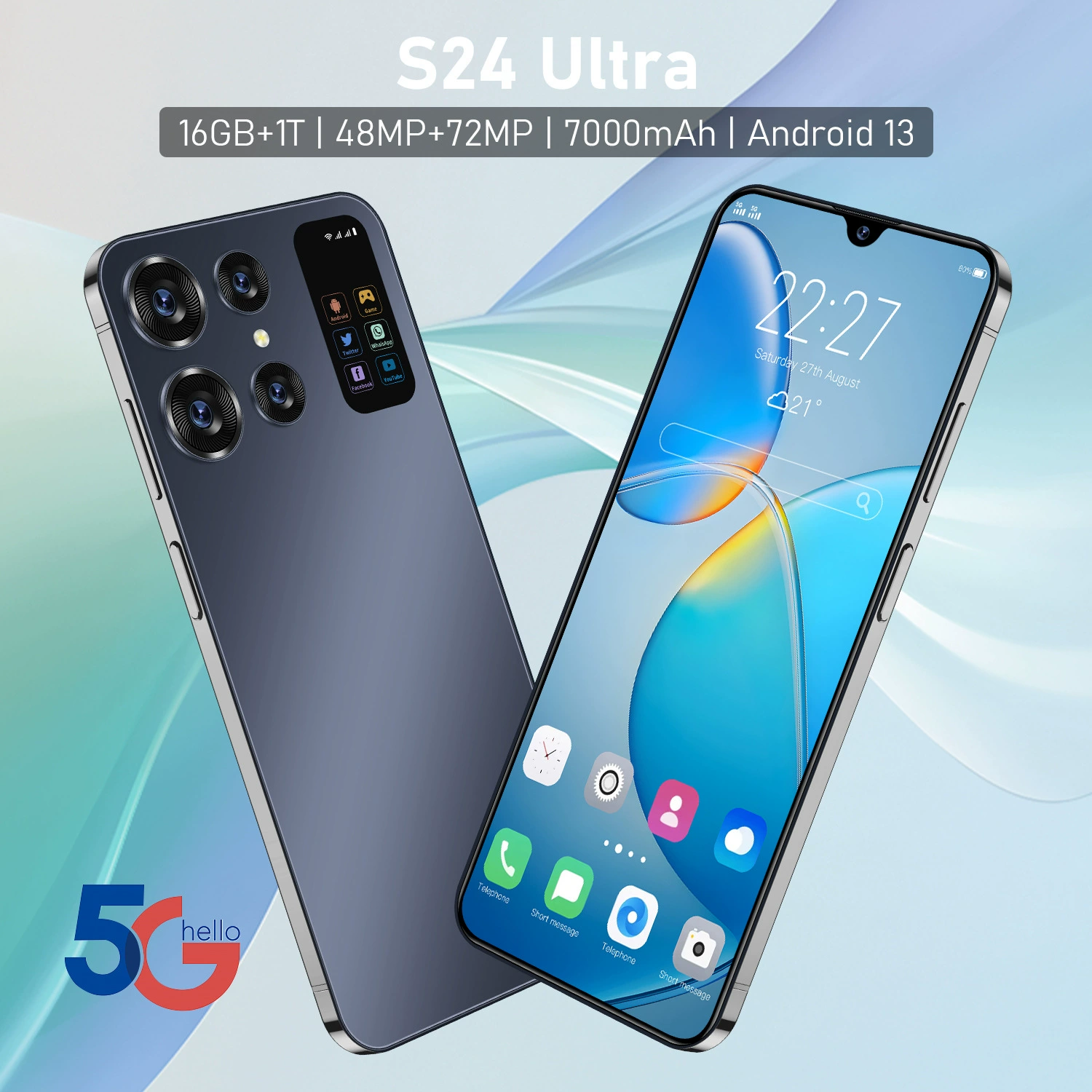 Смартфон S24 Ultra, Android 13, 7.0-дюймовый, 16ГБ+1ТБ, 7000 мАч