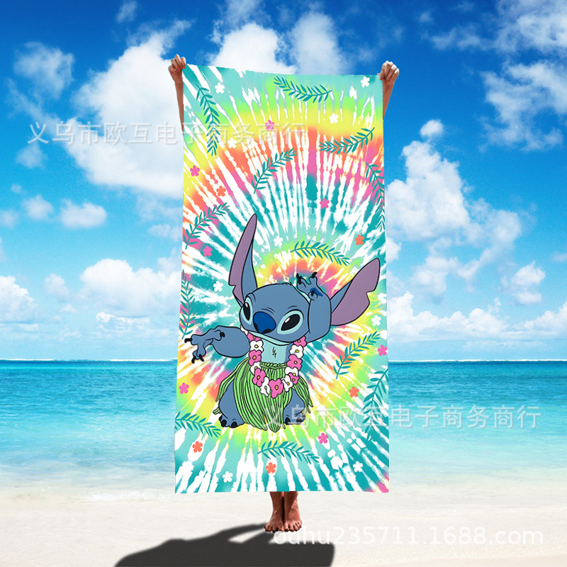 TEMU nueva toalla de playa estampada Stitch de gran tamaño toalla de baño para niños toalla de baño toalla de microfibra