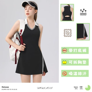 POLO翻领简约开叉运动连衣裙套头无袖带胸垫打底裤套装高尔夫短裙