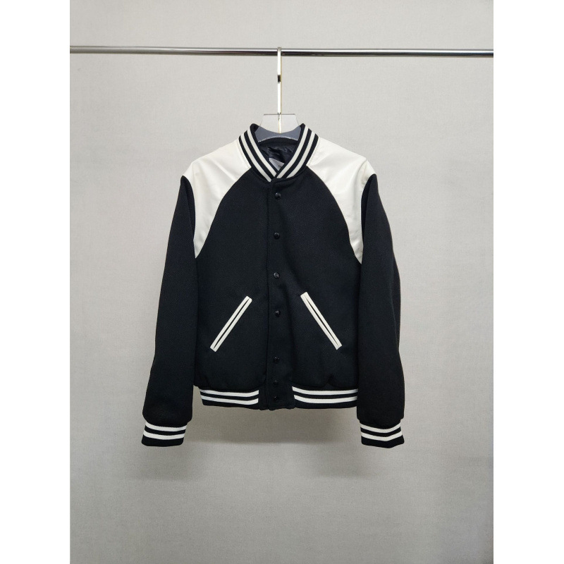 French Trendy Brand Ce Classic Wool and Leather Baseball Jacket for Men and Women, College Style British Pilot Jacket