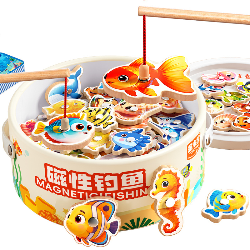Juguetes de pesca para niños, peces magnéticos de madera, de 1 a 3 años, educativos para bebés, educación temprana, cognitivos, peces del océano, regalo de primer cumpleaños