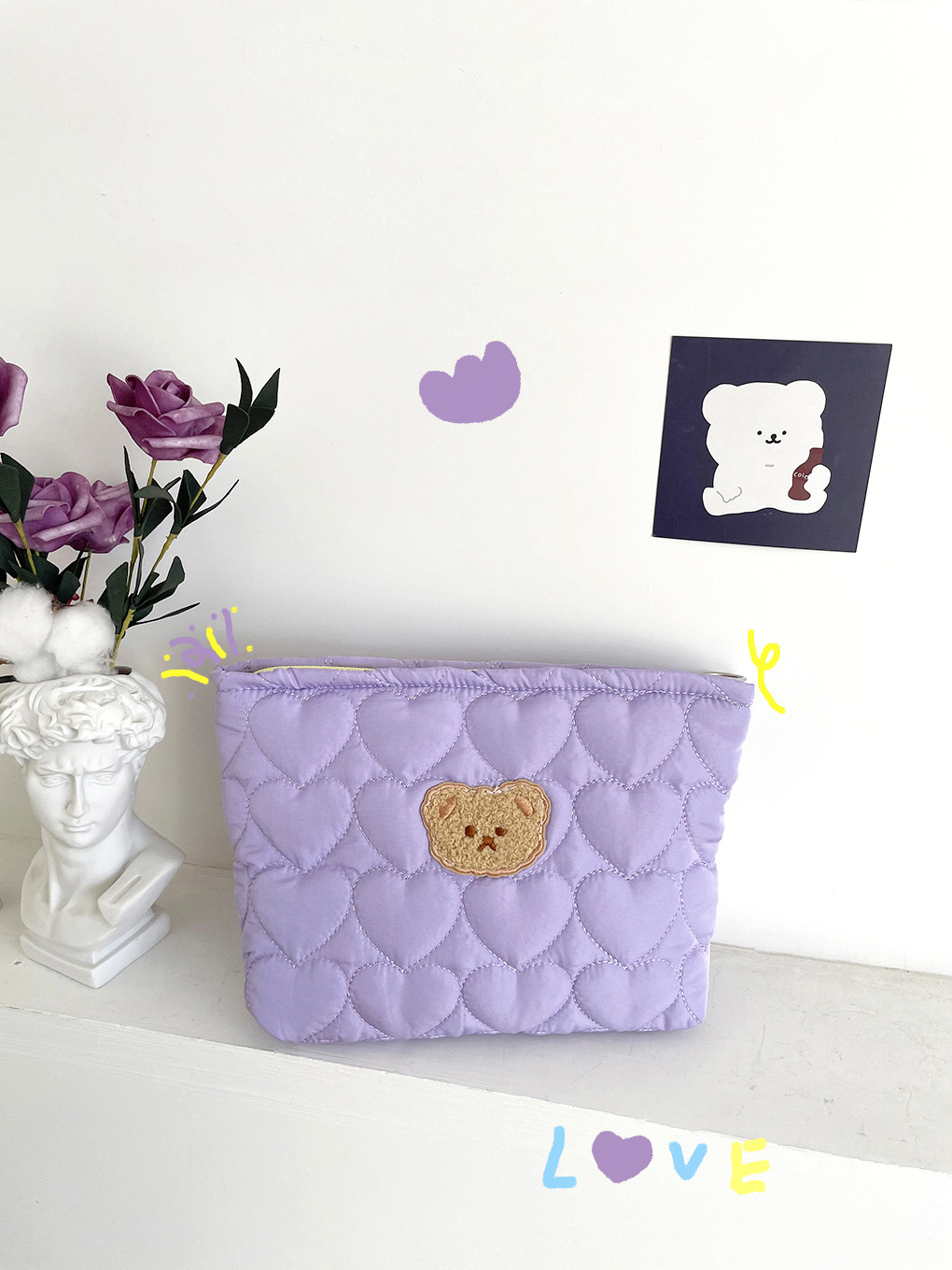 퀼트 러브 베어 메이크업 백-퍼플