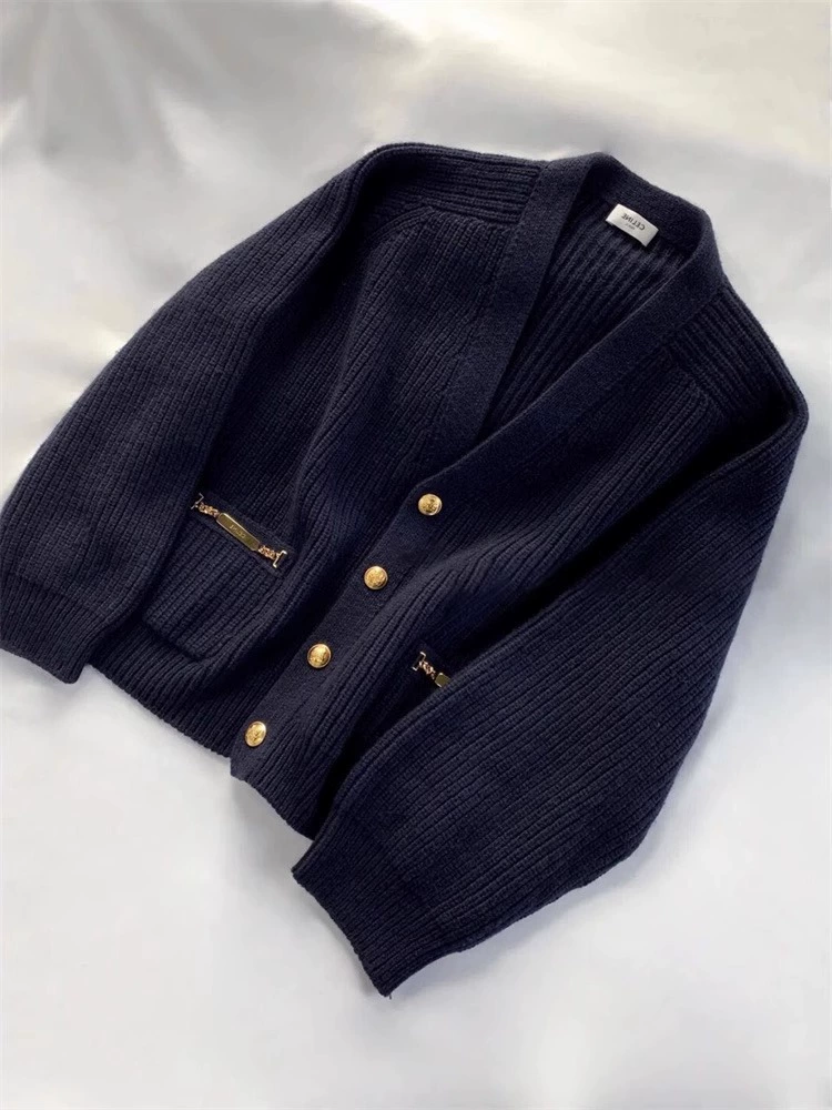 1719 Женский вязаный кардиган с маленьким ароматом в европейском стиле, Тибетский синий дизайн Sense, свободный молочный восковой вязаный свитер, для осени и зимы