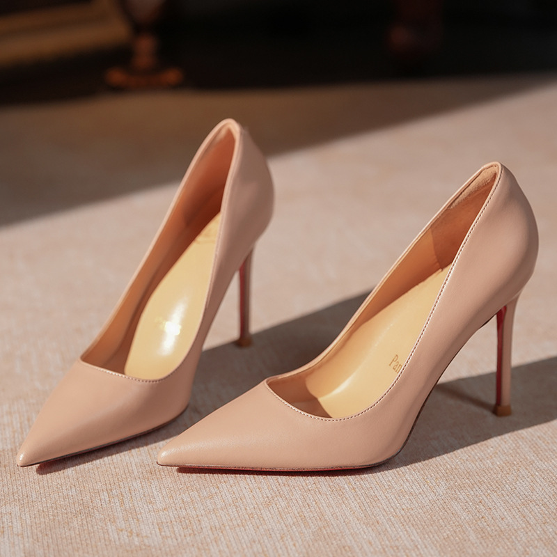 Matte Red Sole Full-Cover High Heels~ Shallow Pointed Toe Stiletto Pumps, Elegant Professional French Style, Simple 2026 New Model
