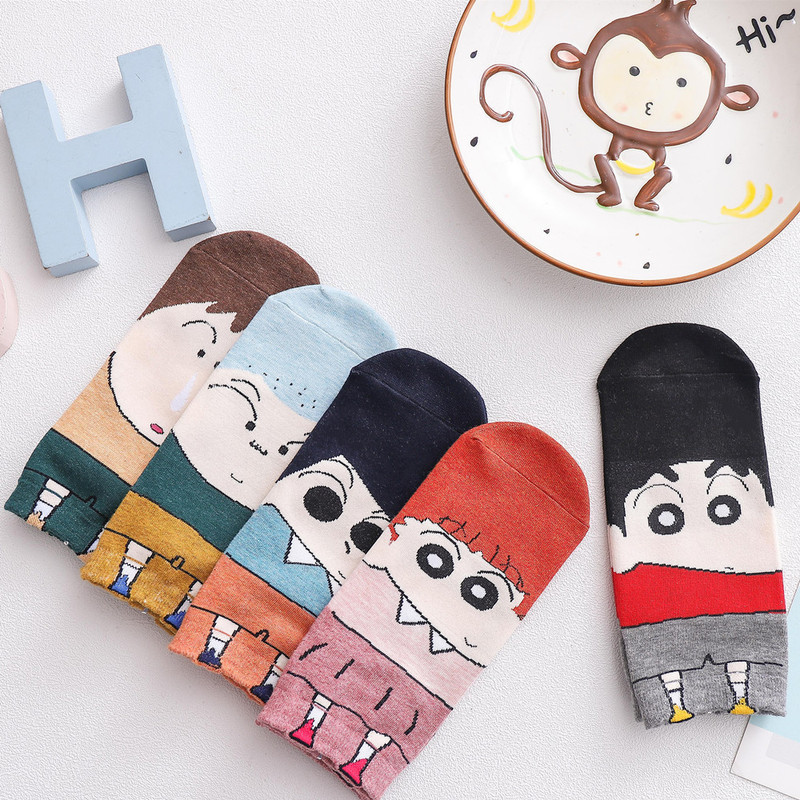 Socks women's straight cartoon boat Socks New Crayon Xiaoxin anime women's socks cotton personalized women's socks in stock