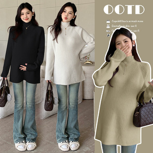 Half-turtleneck Pregnant Women's Sweater Loose Lazy Autumn and Winter Thickened Warm Pregnant Women's Base Shirt Nursing Top