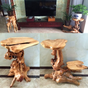 Log Root Carving Flower Stand Tree Root Ornaments Living Room Multi-Layer Bonsai Stand Fish Tank Solid Wood Base Balcony