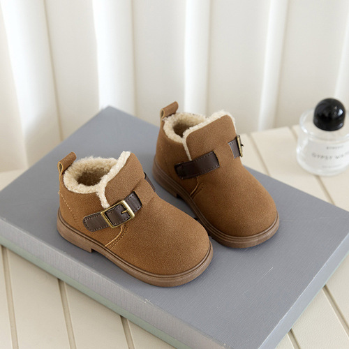 Winter New Girls' Velcro Suede Baler Boots Children's Cotton Boots Korean Style Fashion Belted Short Boots