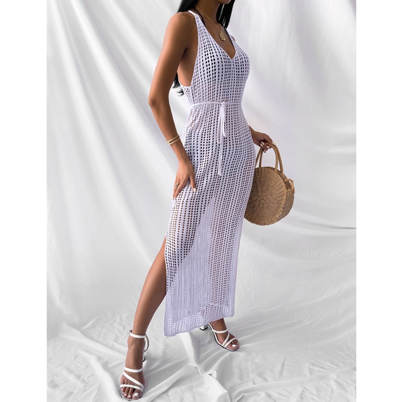 Women's Irregular Skirt Sexy V Neck Hollow Out Backless Sleeveless Solid Color Maxi Long Dress Beach display picture 6