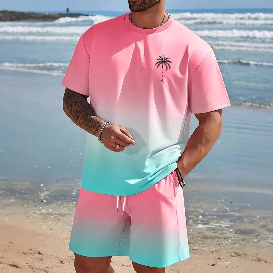 2025 Cross-Border Hot-Selling Suit Fashionable Short-Sleeved T-Shirt Pants Loose Men's 3D Digital Printing Order Standard