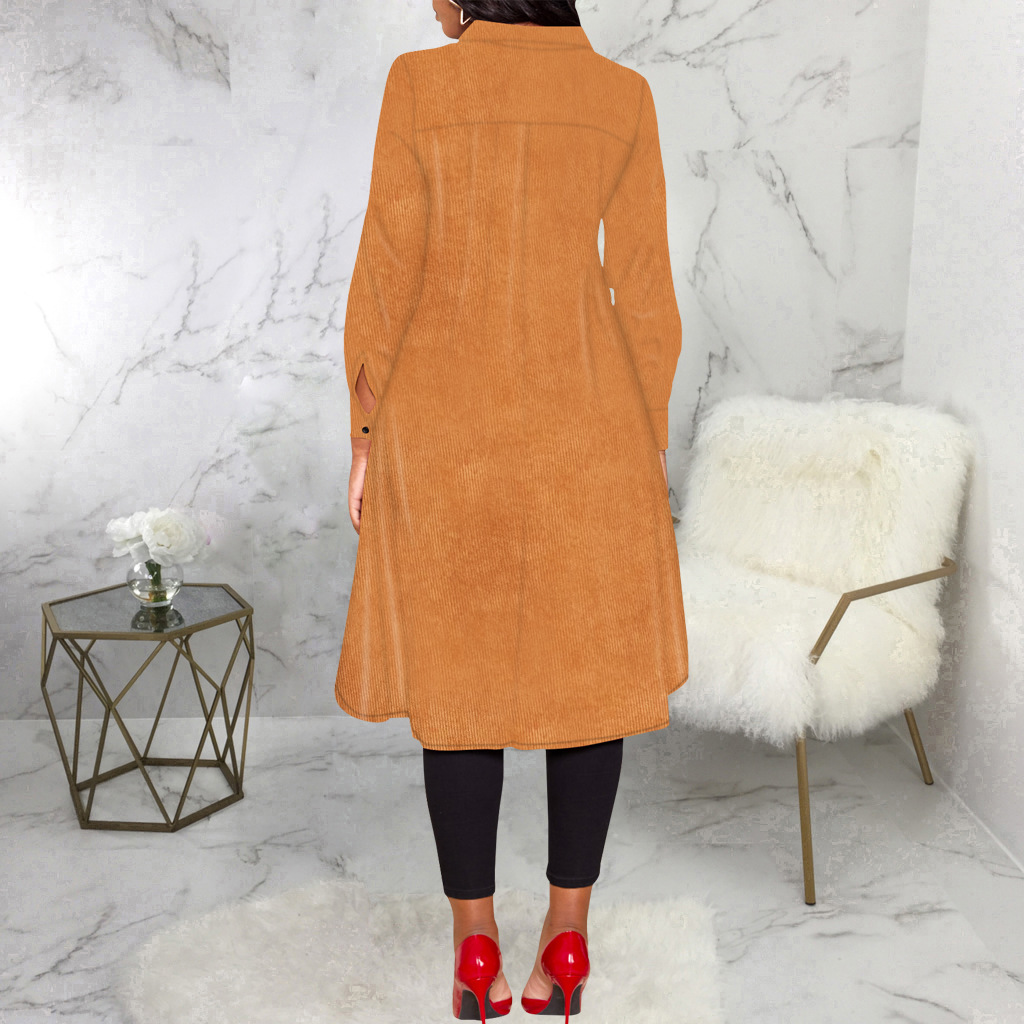 Casual Solid Color Real Pocket Women Shirt Dress