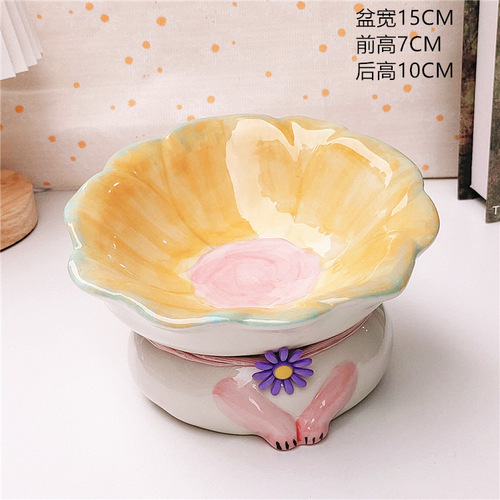 Cat bowl ceramic cute cat food bowl cat feeder tall leg slanted rim rice bowl drinking bowl cervical protection cat dish dog bowl