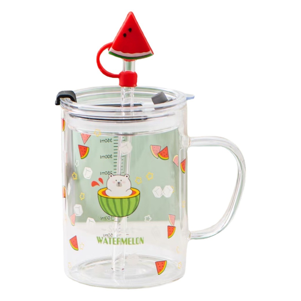 Taza de paja de vidrio de fruta de verano escala regalo oficina taza de limón personalidad simple taza de alto aspecto