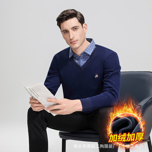 Puyuan Autumn and Winter Warm Knitwear Men's Velvet Thickeneded Fake Two-Piece Shirt Collar Knitwear Knitwear Bottoming Shirt