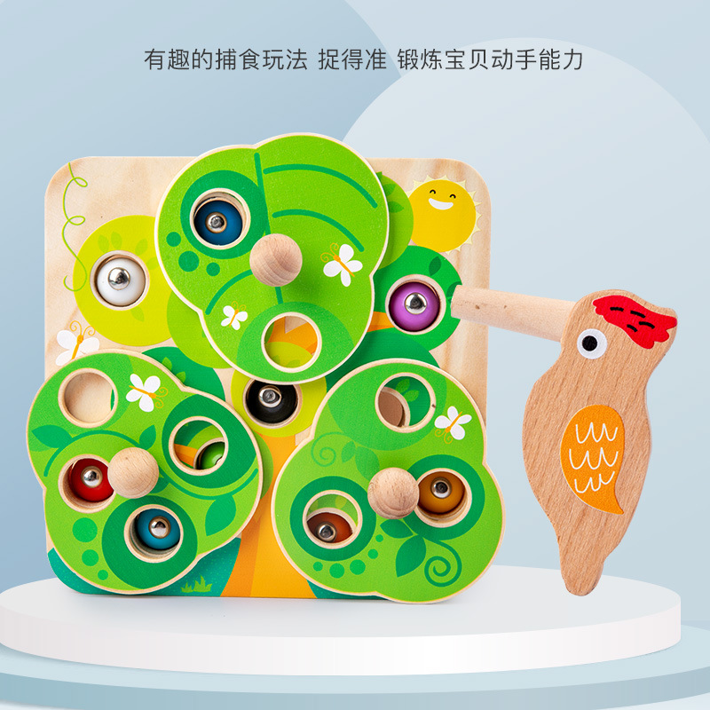 Montessori para niños educación temprana juguetes educativos de madera niños 1-2-3 años bebé magnético juego de captura de insectos al por mayor