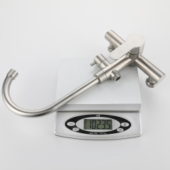 304 stainless steel double-hole wall-mounted hot and cold mixing faucet Balcony laundry basin rotating with spray gun Kitchen faucet