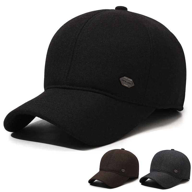 Cappello da baseball invernale da uomo di mezza età, caldo, papà, nonno, vecchio, protezione per le orecchie, lingua d'anatra, spesso, in lana_voghion.com