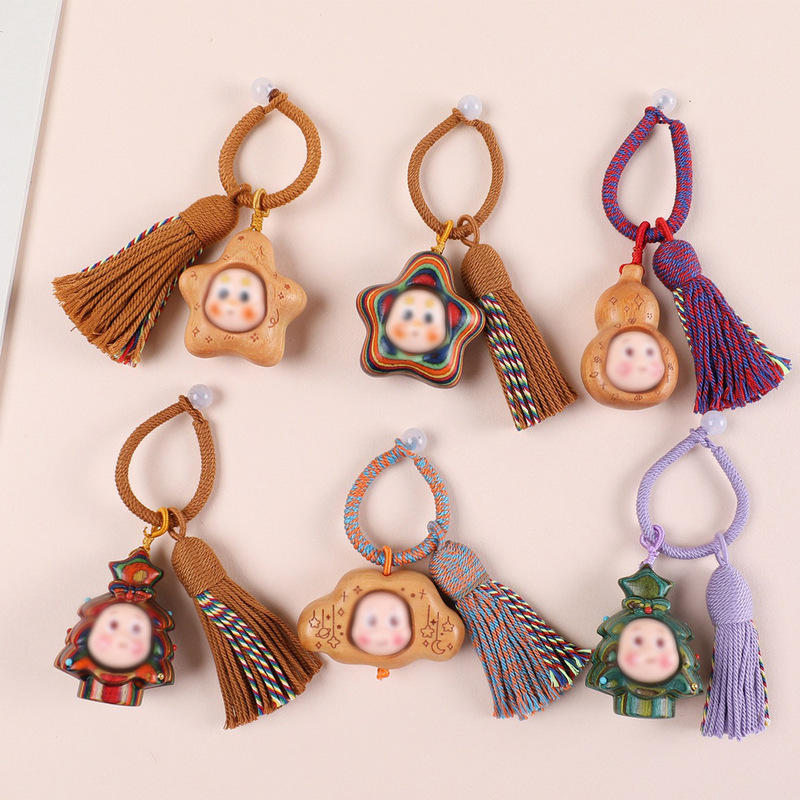 Natural Rainbow Wood Carving Healing Star Figure Cute Pendant Tassel Keychain Pendant Bag Charm Ornament Natural Rainbow Wood Carving Healing Star Figure Cute Pendant Tassel Keychain Pendant Bag Charm Ornament