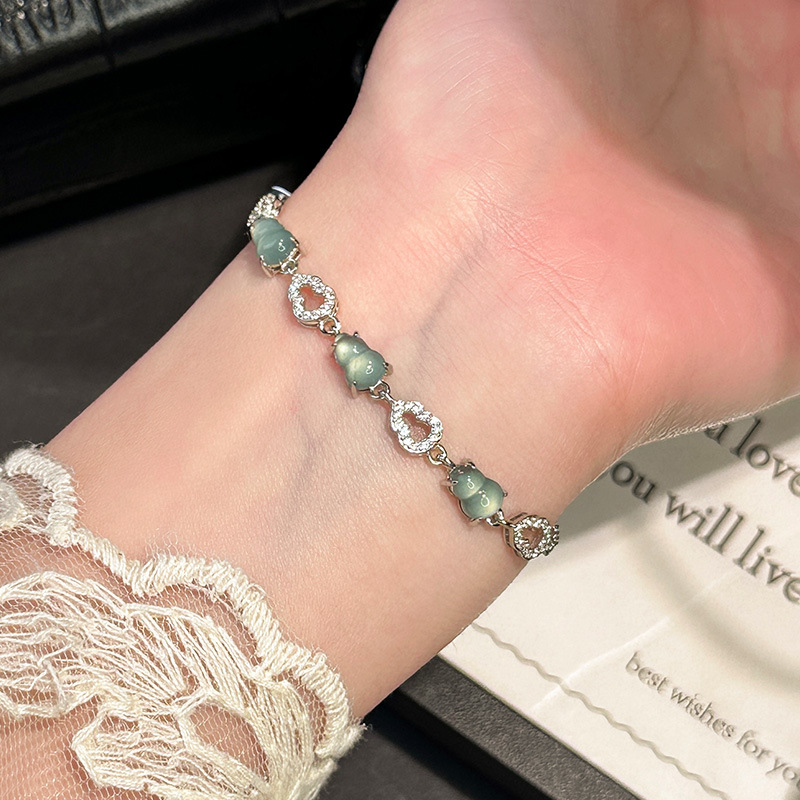 Nueva calabaza china plata esterlina s925 pulsera mujer agua azul natural jade material peligroso estilo de marea nacional retro exquisito estilo hueco