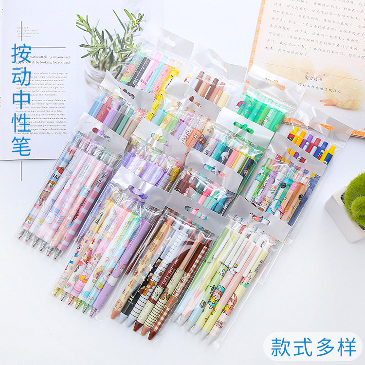 Pluma de empuje de alta apariencia 6 PC ins lindo estudiante prensa gel pluma Oficina papelería pluma de firma a base de agua al por mayor