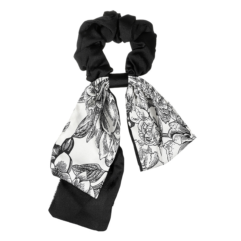 Cinta estampada retro francesa, lazo para el cabello de intestino grueso, temperamento femenino, cabello atado, cuerda para la cabeza, delicado tocado de cuerda para el cabello de cola de caballo baja