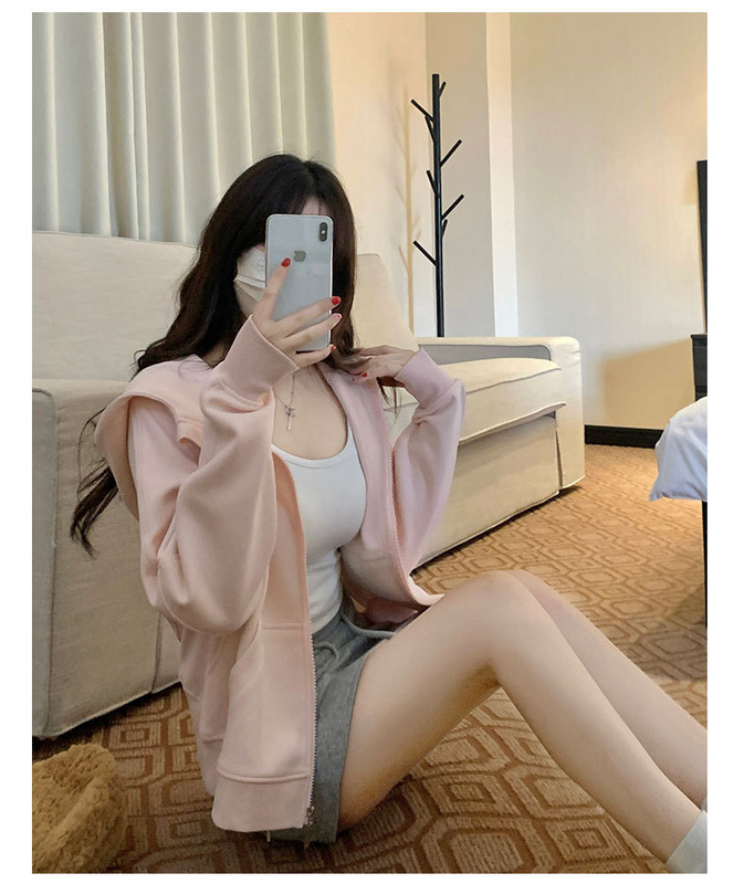 灰色短款卫衣外套女2025新款修身显瘦上衣慵懒风大衣内搭短裙套装|undefined