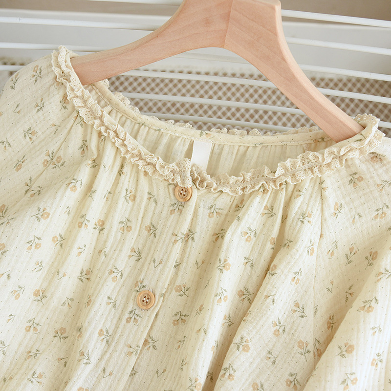 New Spring and Autumn Cotton Gauze Sweet Pajamas with Chest Pad Girl Sling Three-piece Set suit Outer Wear Home Clothes