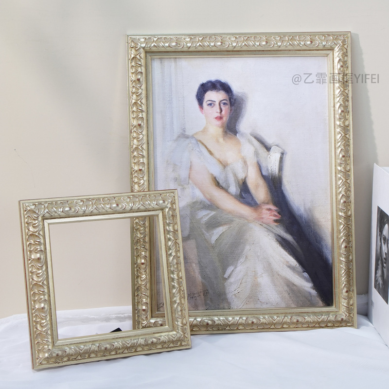 Yifei Picture Frame American French Style Vintage Silver 33mm Oil Painting Antique Frame Solid Wood Retro Tabletop Decorative Painting Frame