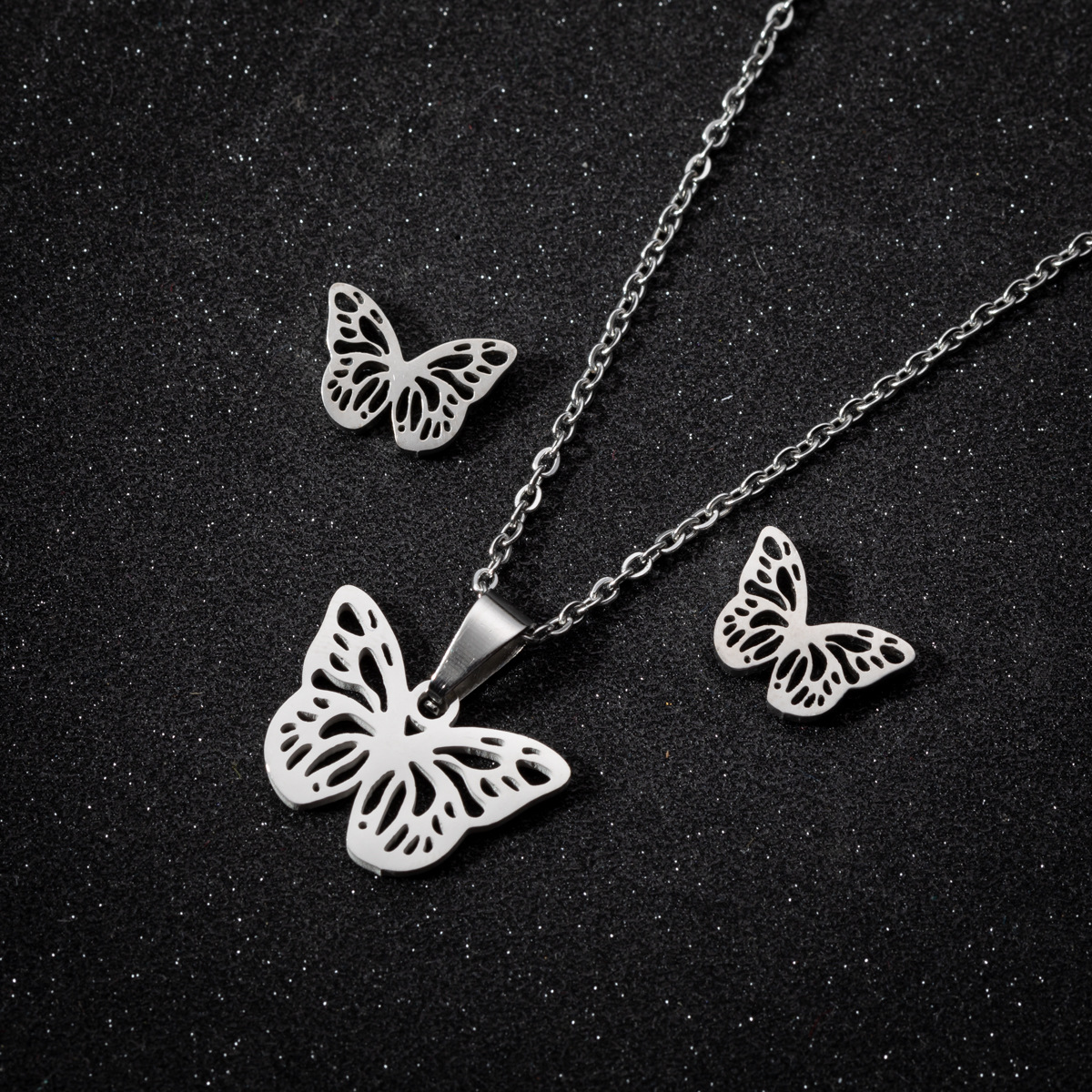 1 Set Fashion Butterfly Stainless Steel Plating Earrings Necklace display picture 2