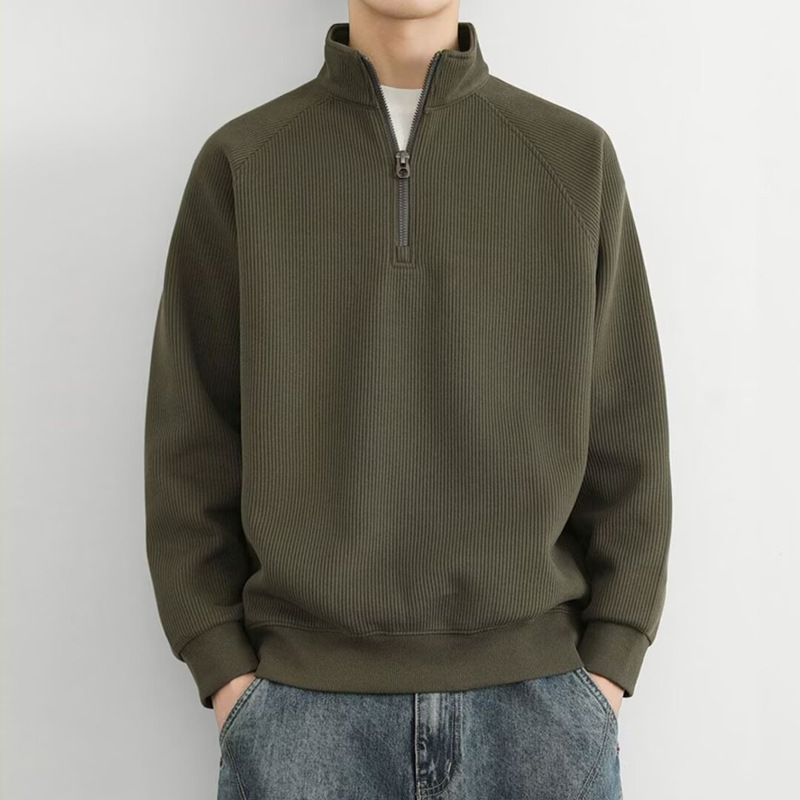 Half-Zip Stand-Up Collar Sweatshirt for Men in Autumn and Winter American Retro Thickeneded Men's Pure Color Simple Casual Tops and Jackets for Men