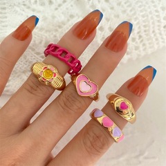Muse Style Pink Tone Heart Hole 5-Piece Set Oil Droplet Ring Cross-Border INS Style Knuckle Index Ring Set for Women