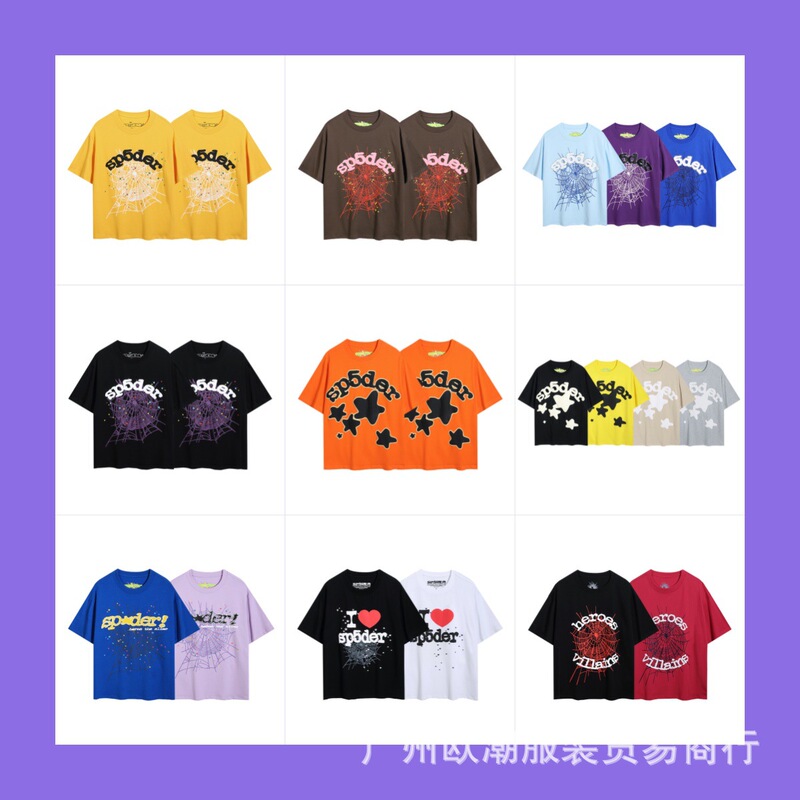 Cross-border beauty tide Sp5der hip-hop tide men and women spider web pattern foam letter 55555 European and American short-sleeved T-shirt