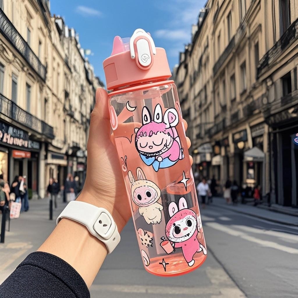 Amazon transfronterizo de dibujos animados para niños cubierta transparente taza de agua de paja lindo cinturón portátil anti-caída taza de agua de espacio