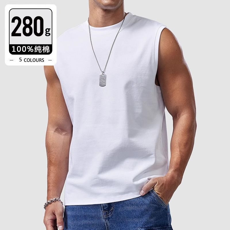 280g Heavyweight Sleeveless T-Shirt Men's Summer Fitness Sports Pure Cotton Wide Shoulder Basketball Vest Loose Cut Sleeve Vest 280g Heavyweight Sleeveless T-Shirt Men's Summer Fitness Sports Pure Cotton Wide Shoulder Basketball Vest Loose Cut Sleeve Vest