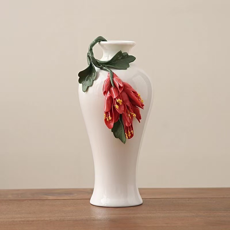 Cerámica de jade hecha a mano pura flores peonía flor floral sala de estar flor floral casera flor seca jarrón de flores comedor