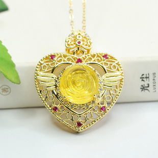 Love Yu Natural Amber Gold Pendant Flower Love Necklace Women Factory Wholesale AY3122704